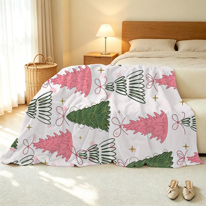 Christmas Tree Printed Flannel Fleece Blanket – Soft, Cozy & Warm Throw for Home, Dorm, Relaxing & Festive Holiday Vibe