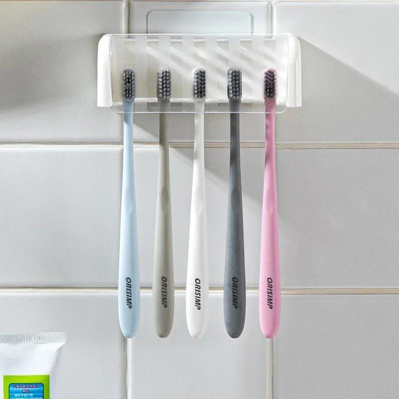 5-Slot Modern Wall-Mounted Toothbrush Holder with Hygienic Cover - Space-Saving Storage Organizer for Busy Bathrooms - Durable