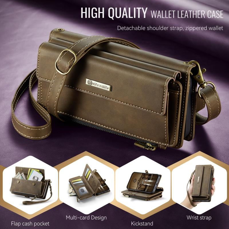 Long Lanyard Flip Leather Phone Case for Samsung Galaxy S26 Ultra S25 FE S24 Plus S23 S22 S21 A57 A17 A16 A56 A15 A55 A14 A54 Zipper Wallet Card Cover