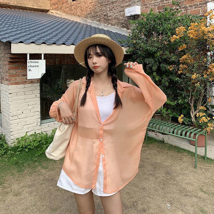 

WTEMPO шифоновая рубашка женская летняя тонкая рубашка с защитой от солнца однотонная повседневная верхняя одежда уличная универсальная рубашка винтажная женская одежда XL оранжевый