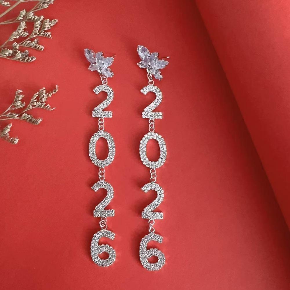 Crystal Jewelry 2026 Stud Earrings Aesthetic Rhinestone Earrings New Year Earrings Christmas