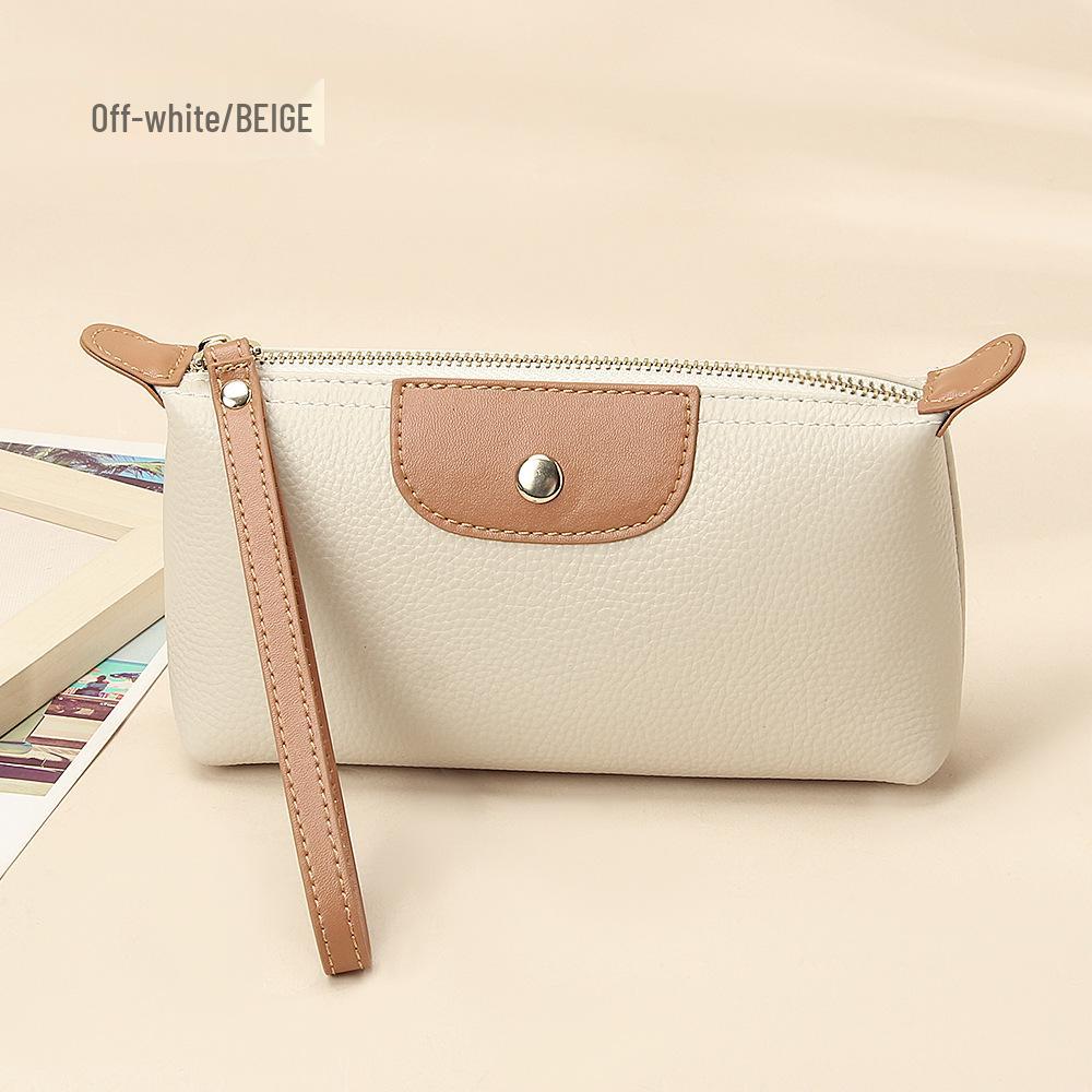 Women's Long Genuine Leather Wallet - Large Capacity, Lightweight, Fashionable Color Block Clutch with Zipper