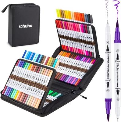 Ohuhu Art Marker Pens, Brush Tip, Watercolor Pen, Water-Based, Brush Type, Extra Fine Brush, Vivid, for Illustrations, Diaries, Picture Letters, Color