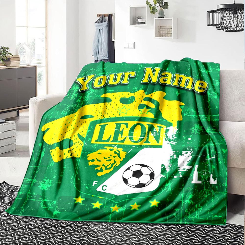 1pc Leon logo Blanket with Custom Name, Gift, for Men and Women, Soft Blanket, Good for Sofa Bed Couch Travel, Lightweight Flannel Blanket