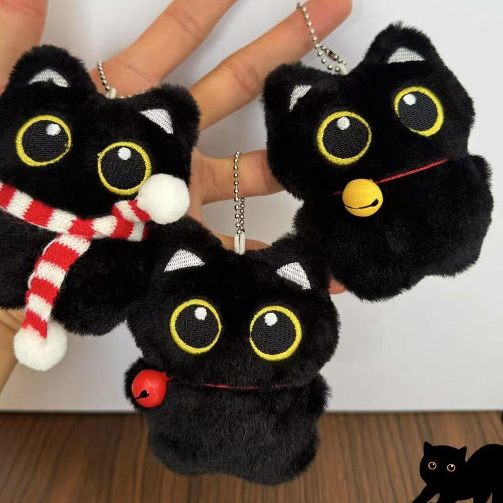 Cute Little Black Cat Bell Keychain Pendant Plush Toy Doll Christmas Tree Hanging Accessories For Boy Girl Brithday Gifts