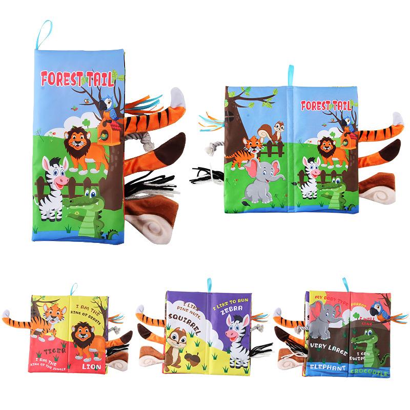 Baby Baby Animal Tail Cloth Book Ocean Forest, Can'T Tear Palm Book Early Education Educational Toys 4 Pages 8 Sides