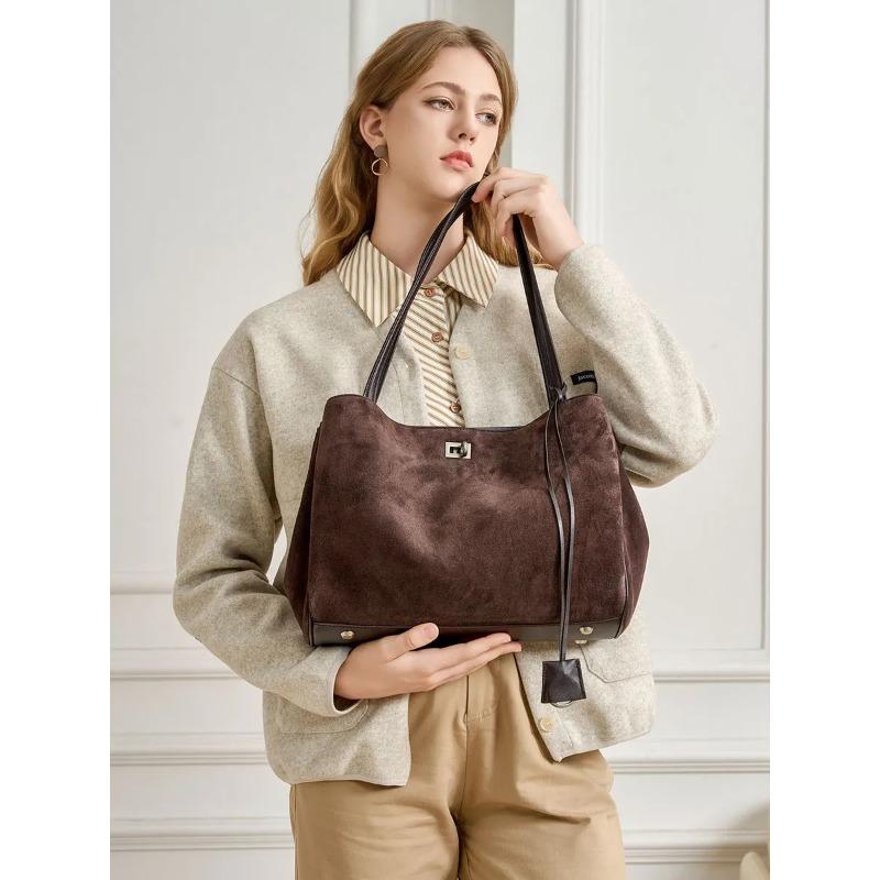High-End Feel Lazy Style Frosted Cowhide Single Shoulder Women's Armpit Bag Large Capacity Commuting Tote Bag