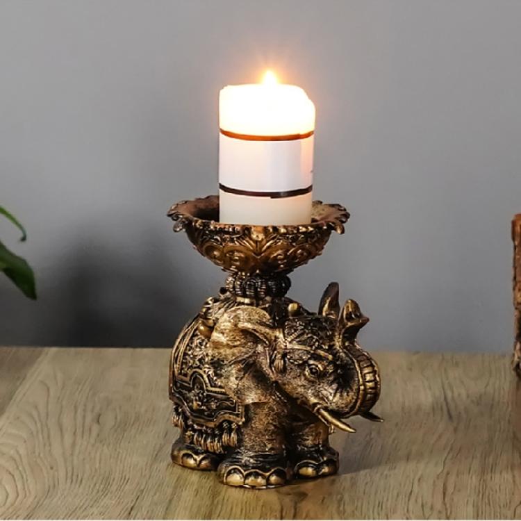 Porta-velas Elefante da Sorte Riqueza Estátua de Resinas Animais Castiçais para Velas Tealight