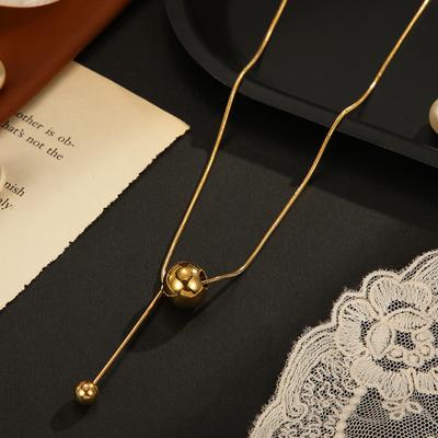 European and American INS Spherical Pendant Necklace Women's 14K Gold-plated Internet Celebrity Temperament Versatile Geometric Metal Ball Necklace