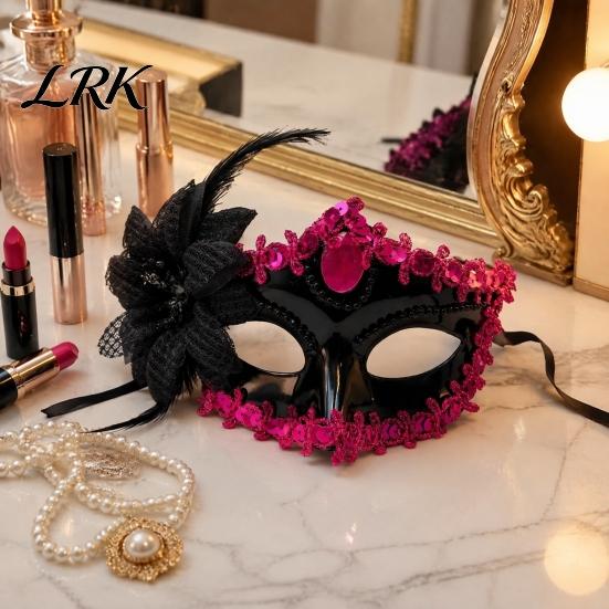 Lace Rhinestone Masque for Women Masquerade Women, Vintage Venetian Half Face with Side Flower Festival Performance Cushion Halloween Prom Ball