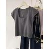 Spring and summer new square neck thin knitted sweater top women's fashion solid color gentle temperament simple bottom T-shirt