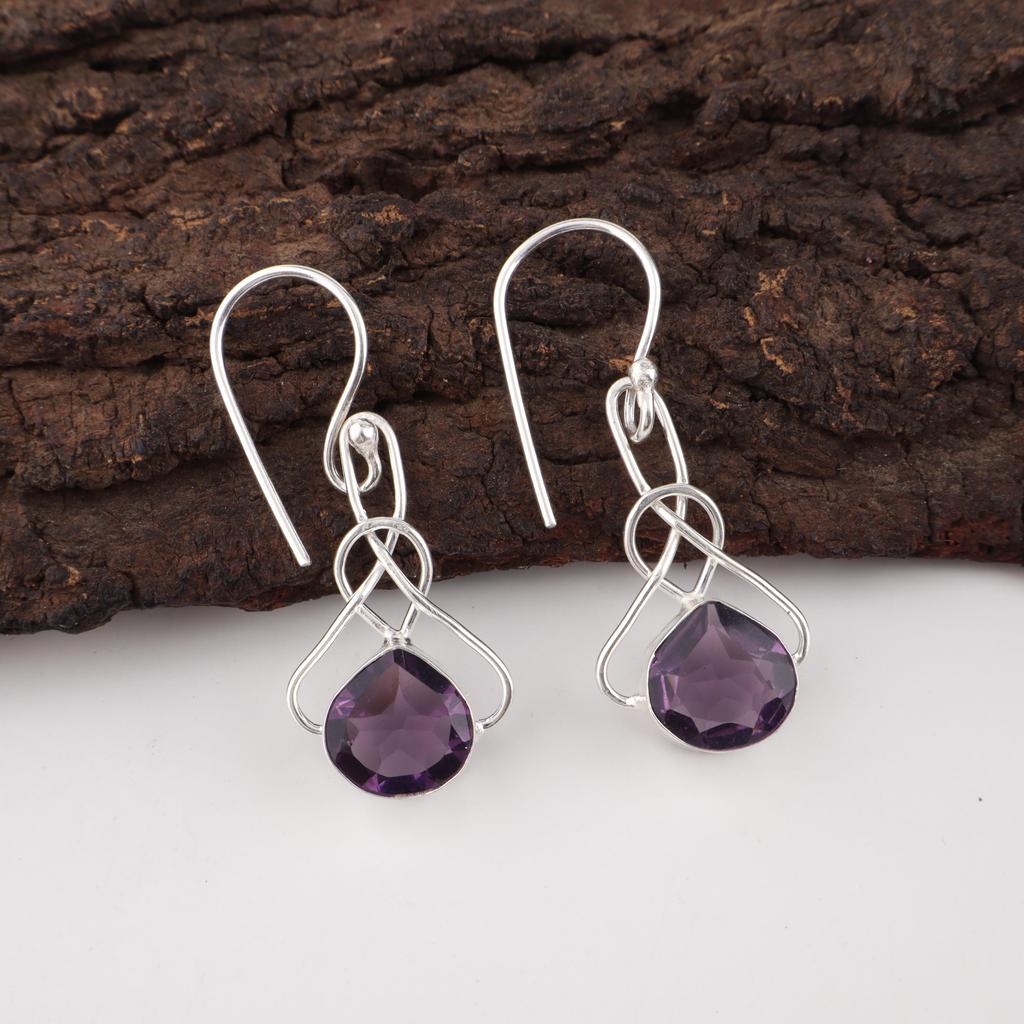 African Amethyst Earrings, 925 Solid Sterling Silver Gemstone Jewelry, Handmade Earrings, For Thanksgiving Gift