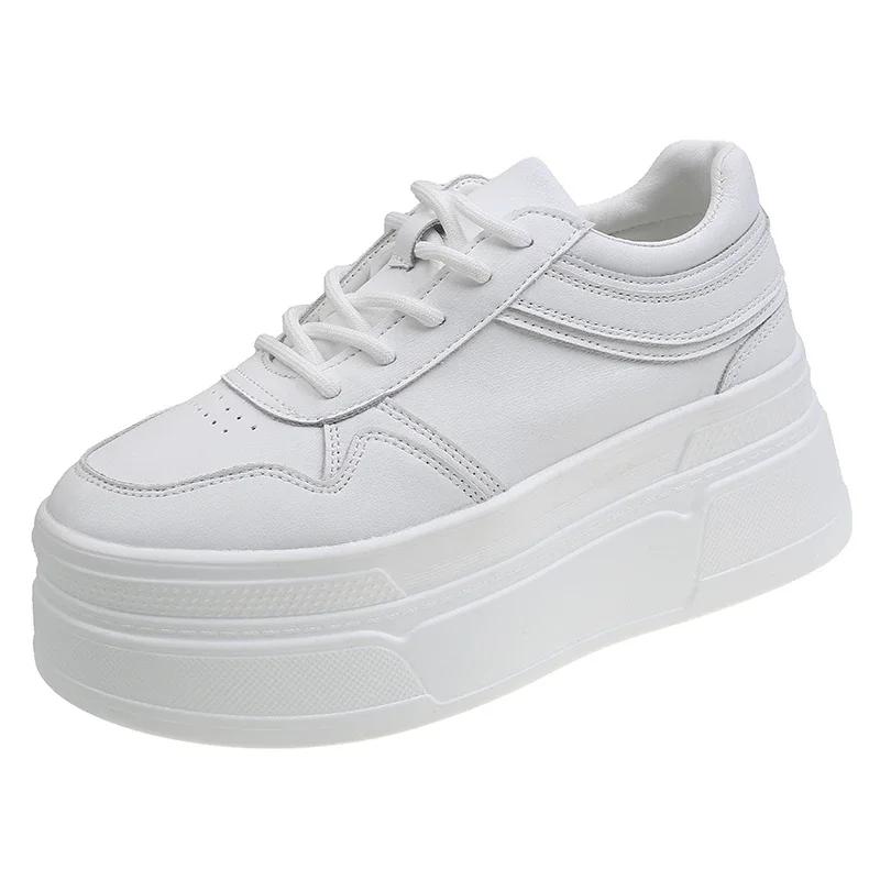 Fashion 2024 New Little White Shoes Women's Genuine Leather Thick Sole Single Shoes Popular Small and Tall Casual Women's Shoes