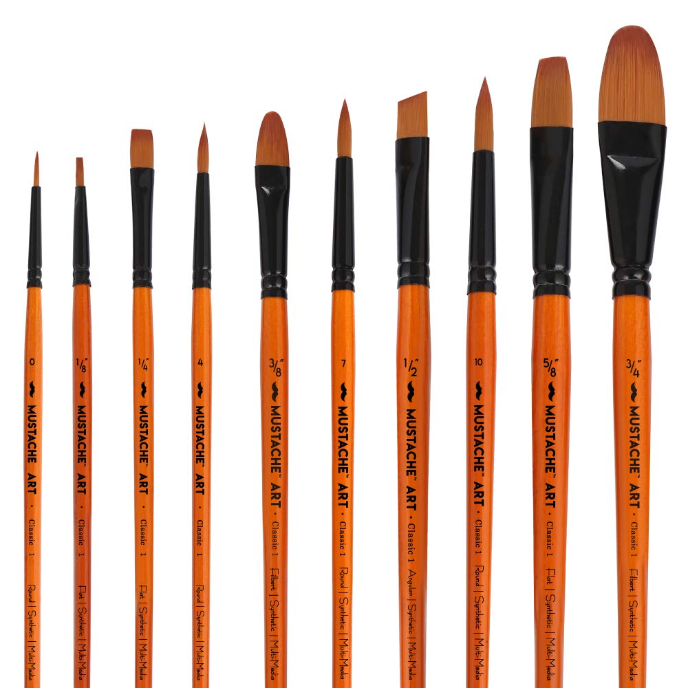 

Mustache 10-Piece Paintbrush Set 4 Shapes Acrylic Watercolor Oil Painting