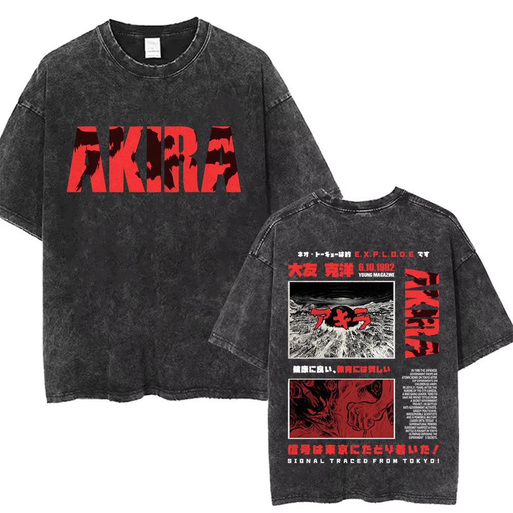 Washed Vintage Anime Akira T Shirts Japanese Science Fiction Cartoon Movie Shotaro Kaneda Tshirt Mens Manga Oversized Tshirts