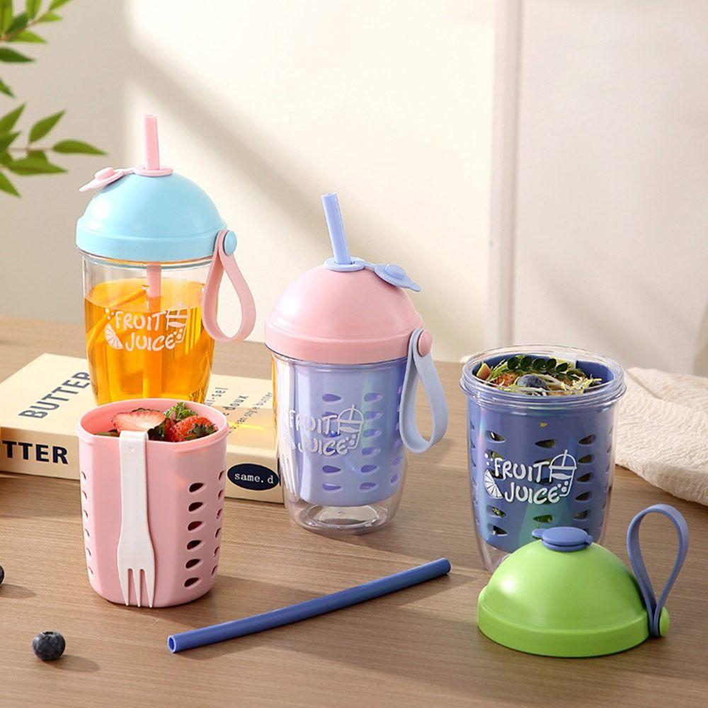 Double Wall Fruit Cup Leak Proof Breakfast Cup Multifunctional Salad Cup