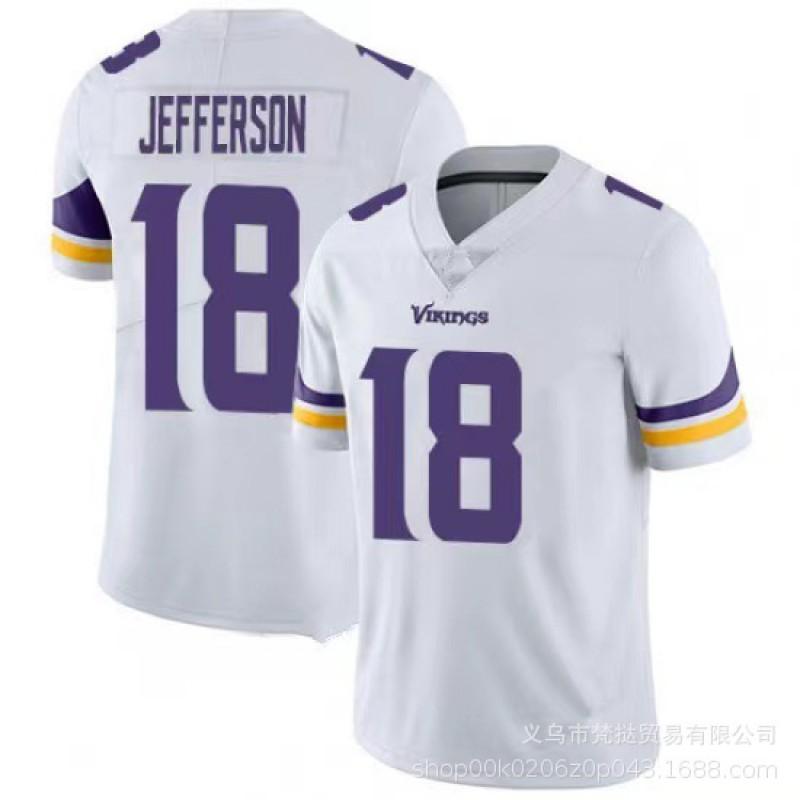 NFL Minnesota Vikings 18 Jefferson 9 McCarthy Morado Blanco Bordado Camiseta de Fútbol para Hombre Manga Corta Ropa Deportiva