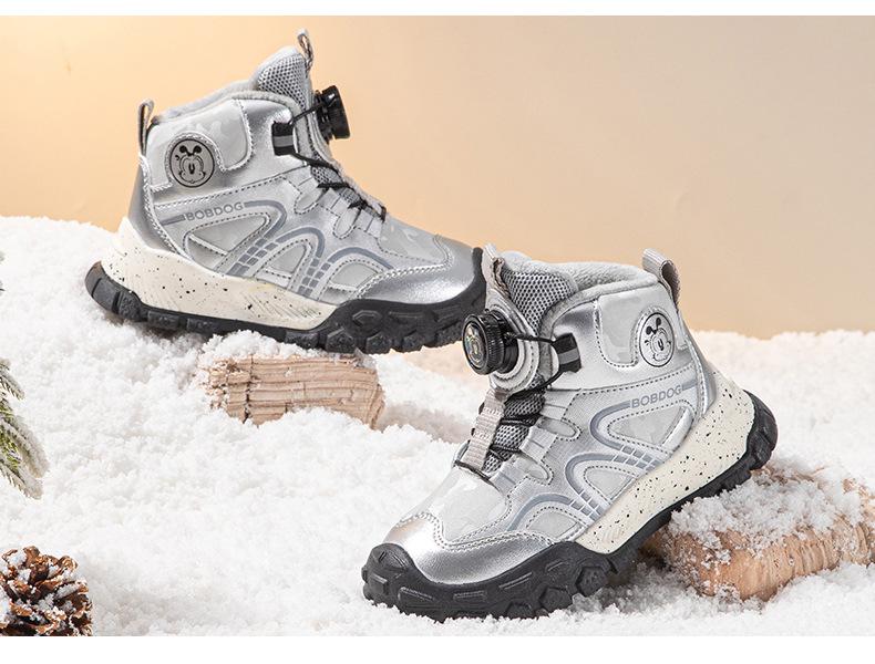 Babudou Kids' Fleece-Lined High-Top Sneakers - Winter Boys' Warm Cotton Shoes 2025