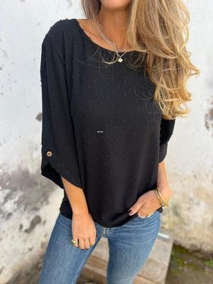 2024 European & American Spring/Fall Chiffon Jacquard Round Neck Casual Loose Women's Top