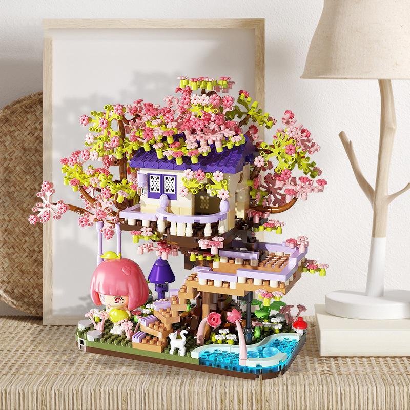 Micro-particle Creative Building Block Tree House DIY Boys And Girls Educational Toys Spliced Building Block Ornaments