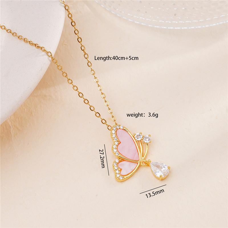 Fashion Butterfly Zircon Water Drop Necklace Stainless Steel Chains High Grade Geometric Choker Jewelry Gifts For Women Girls