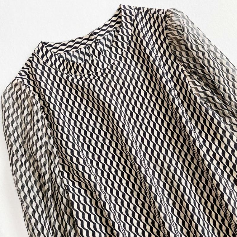 Fashion Women Tops Spring Summer Top Stylish Women's Chiffon Blouse Chic Casual Long Sleeve Vintage Stripe Shirt