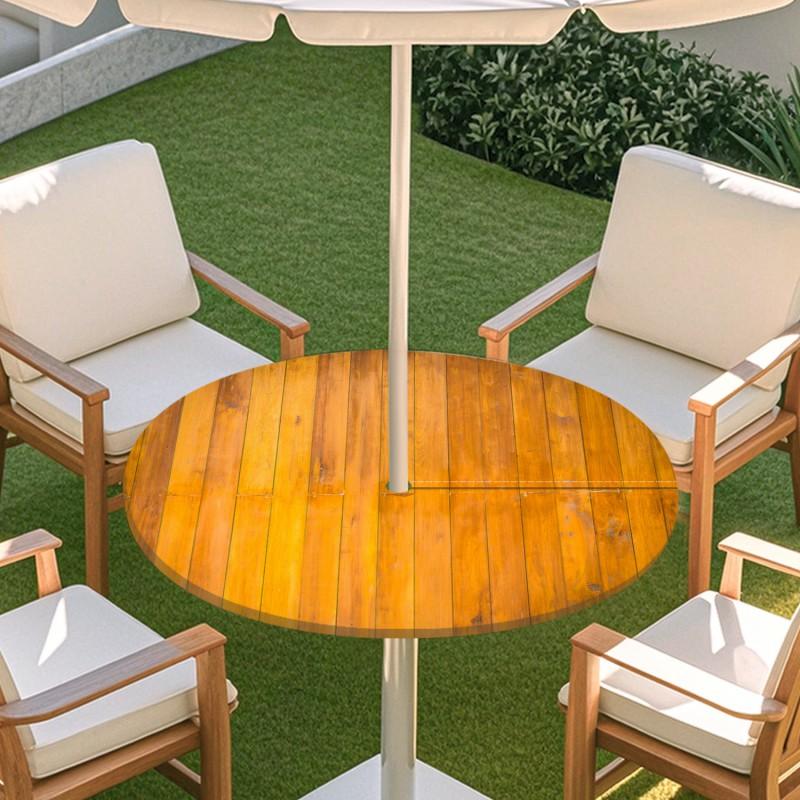 Copritavolo Rotondo da Esterno con Effetto Legno Impermeabile Orlo Elastico Per Patio Giardino Sala da Pranzo