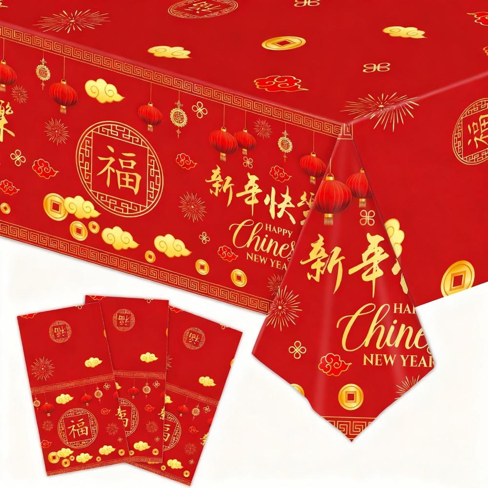 Bronzing Chinese New Year TableCover Plastic New Year Eve Decor  Chinese New Year