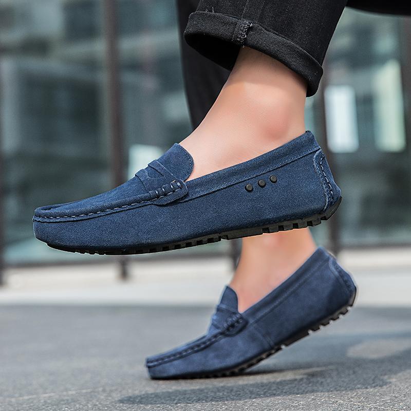 Large Size Lazy Slip-on Business Casual Men Shoes Trendy Driving Shoes Flat Bottom Anti Slip Comfortable Leather Loafers