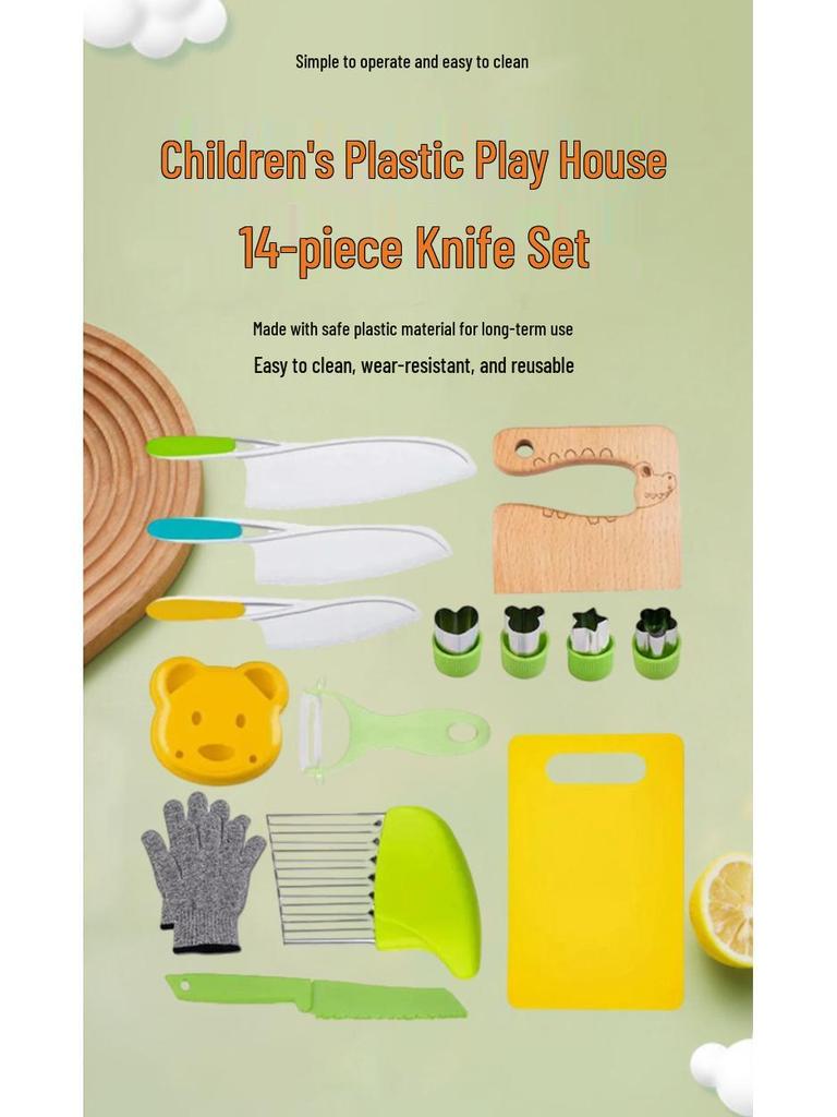 14-Piece Safe Children's Cooking Knife Set with Cutting Board for Early Education