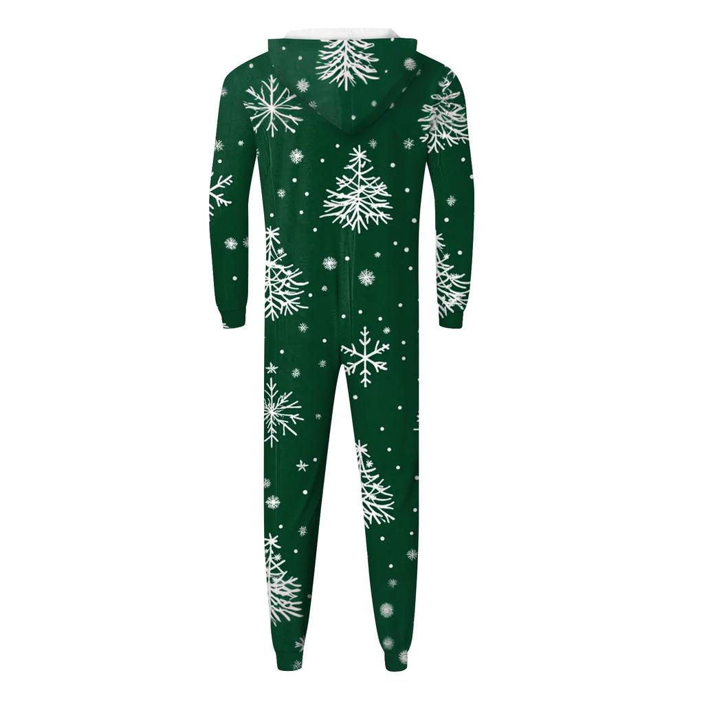 Christmas Print Family Matching Hooded Long Sleeved Zippered Jumpsuit Set