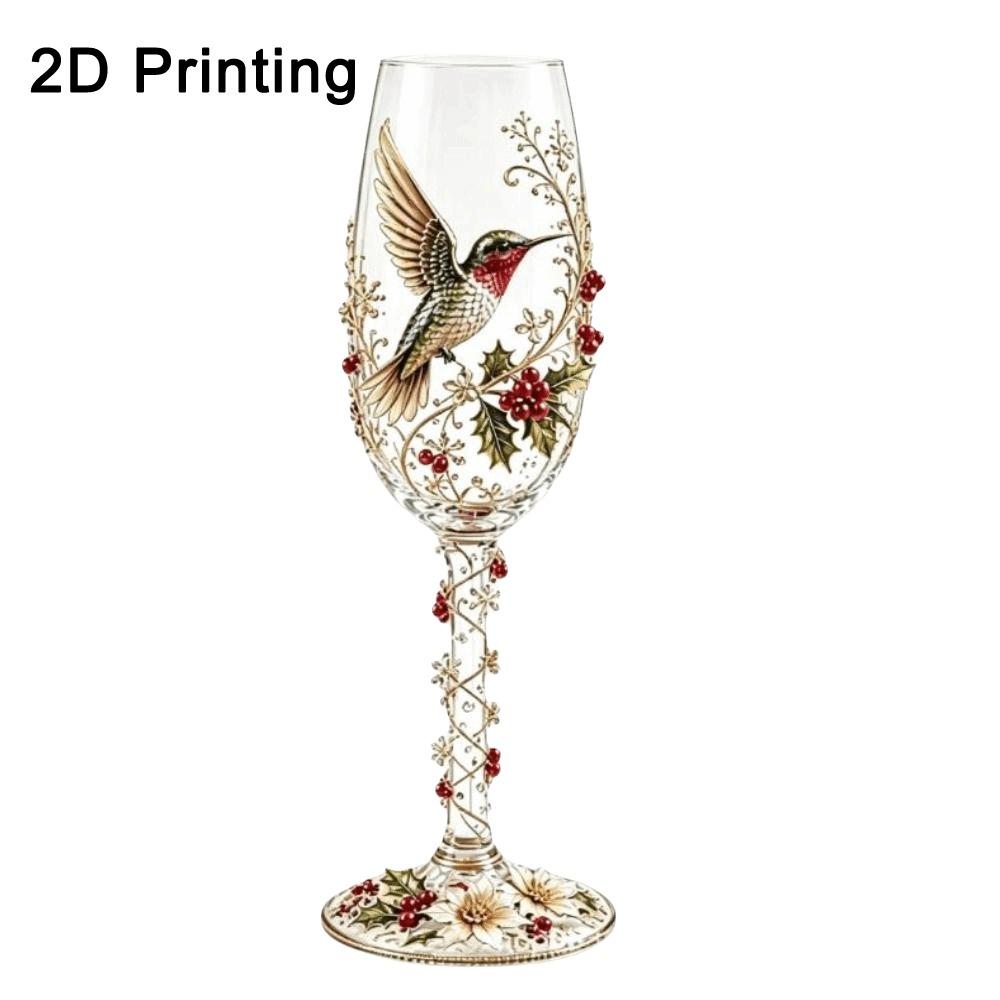 2D Printing Pattern Christmas Wine Glass Red Berries Xmas Bird Cup Bird Glass Goblet Party