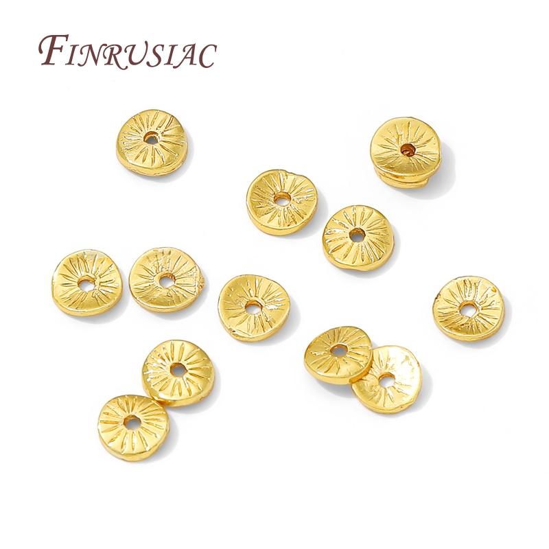 6mm 18K Gold Plated Round Spacer Beads For Jewelry Making,Brass Arcuate Embossing Beads Separators,Bead DIY Bracelet Accessories