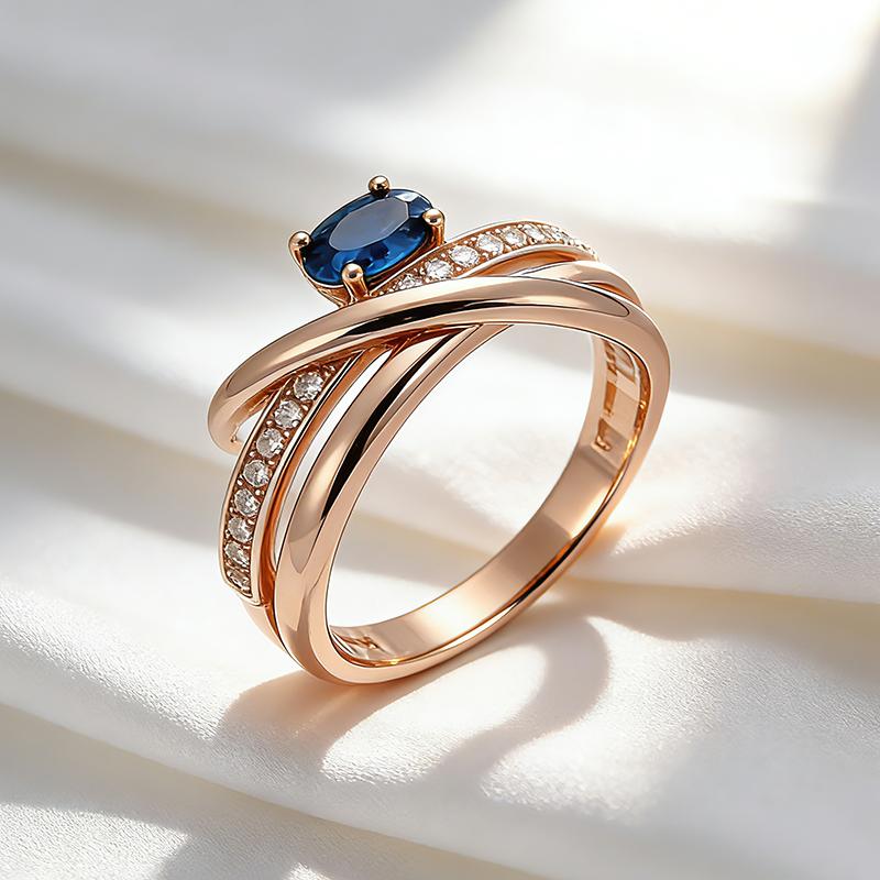 Kinel Unusual 585 Rose Gold Color Cross Rings for Women Luxury Shiny Blue Natural Zircon Accessories Party Daily Jewelry