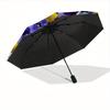1pc Pansy Flowers Automatic Opening/Closing Folding Umbrella with 51 Ribs, Plastic Handle, Windproof Portable Sunshade Umbrella Halloween an