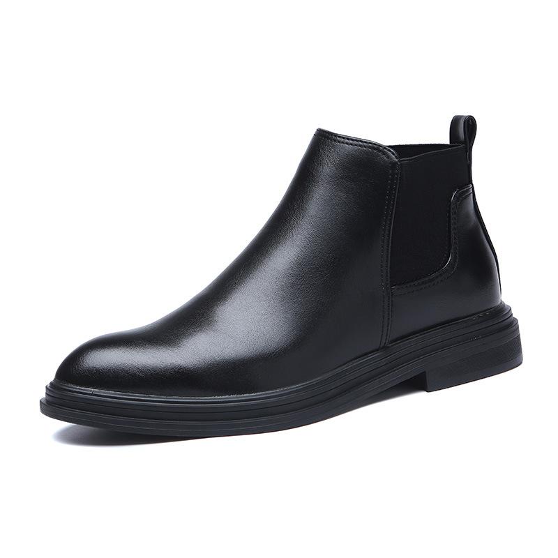 Large Size Pointed Chelsea Boots British Leather Boots Business Men's Boots Fleece Thermal Shoes
