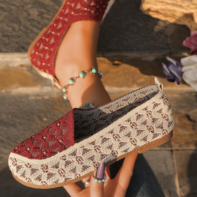 fashion New Women Round Toe Flat Shoes Solid Color Knitted Slip on Shoes Casual Breathable Ballet Flats Women Flat Shoes Loafers Women