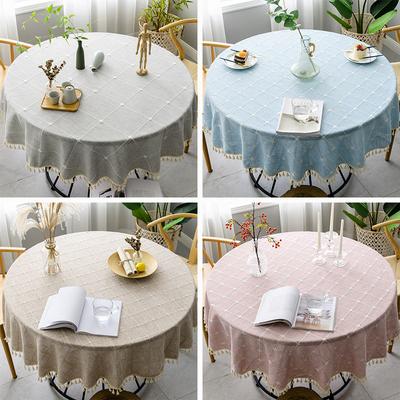 Baumwolle Leinen Runde Tischdecke, Boho Waschbare Karierte Tischdecke mit Quasten Bauernhaus Rustikal Tischdecken für Party Hochzeit