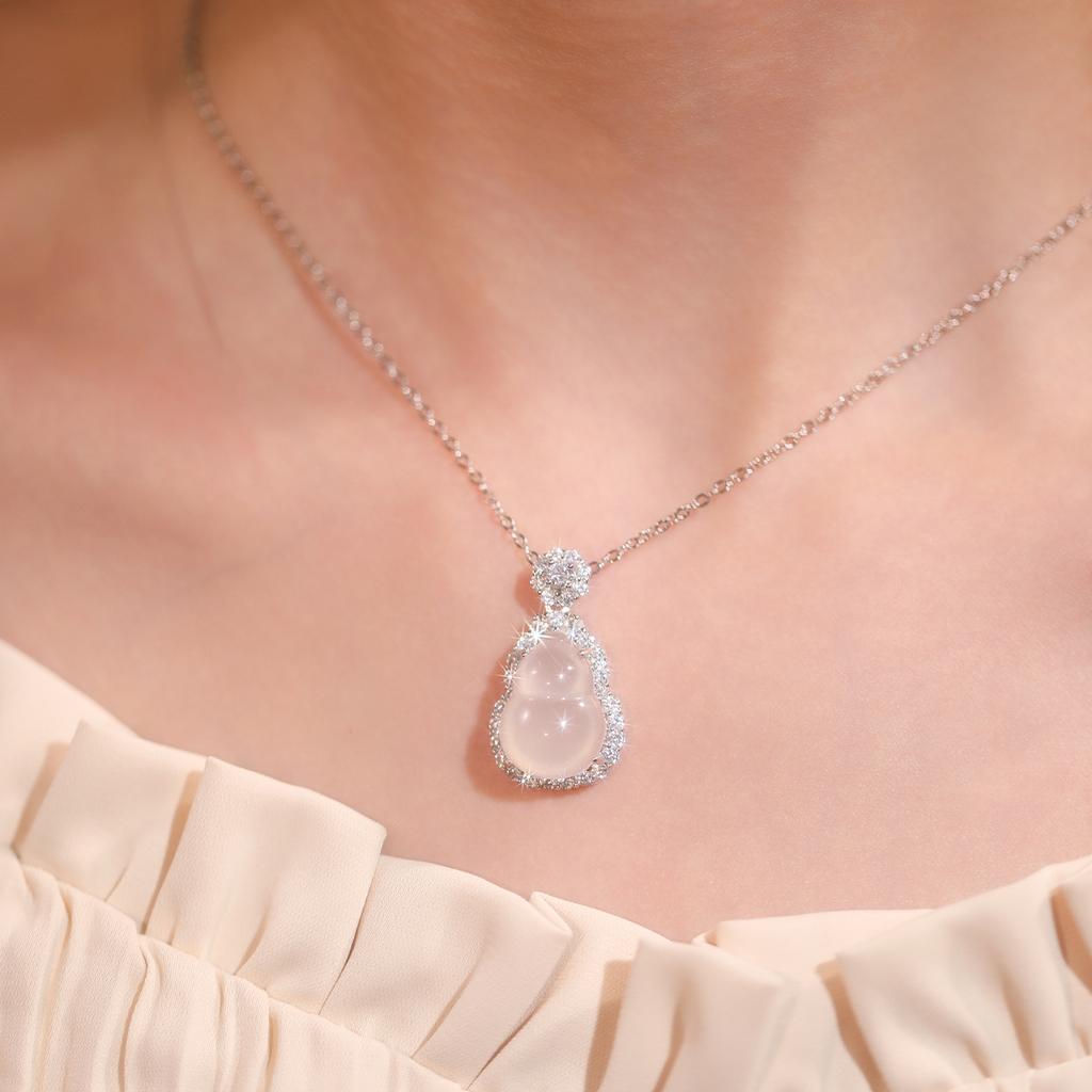 Clear White Chalcedony Gourd Sterling Silver S925 Necklace Autumn and Winter New Chinese Premium Light Luxury 2026
