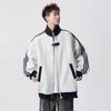 Unisex American Color Block Striped Hoodie, Heavyweight Baseball Jacket-Style Cardigan for Spring/Autumn