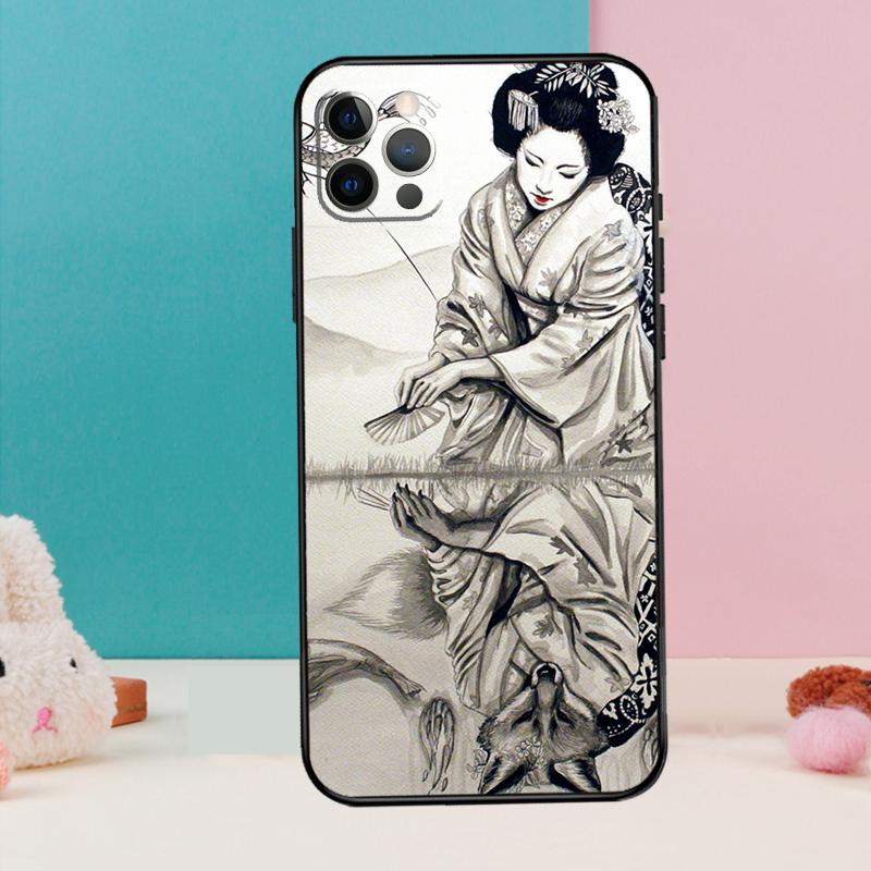 Japanese Geisha Phone Case For iPhone 17 Air 16 15 13 12 11 14 Pro Max 12 13 mini 15 16 Plus 16e Cover Coque