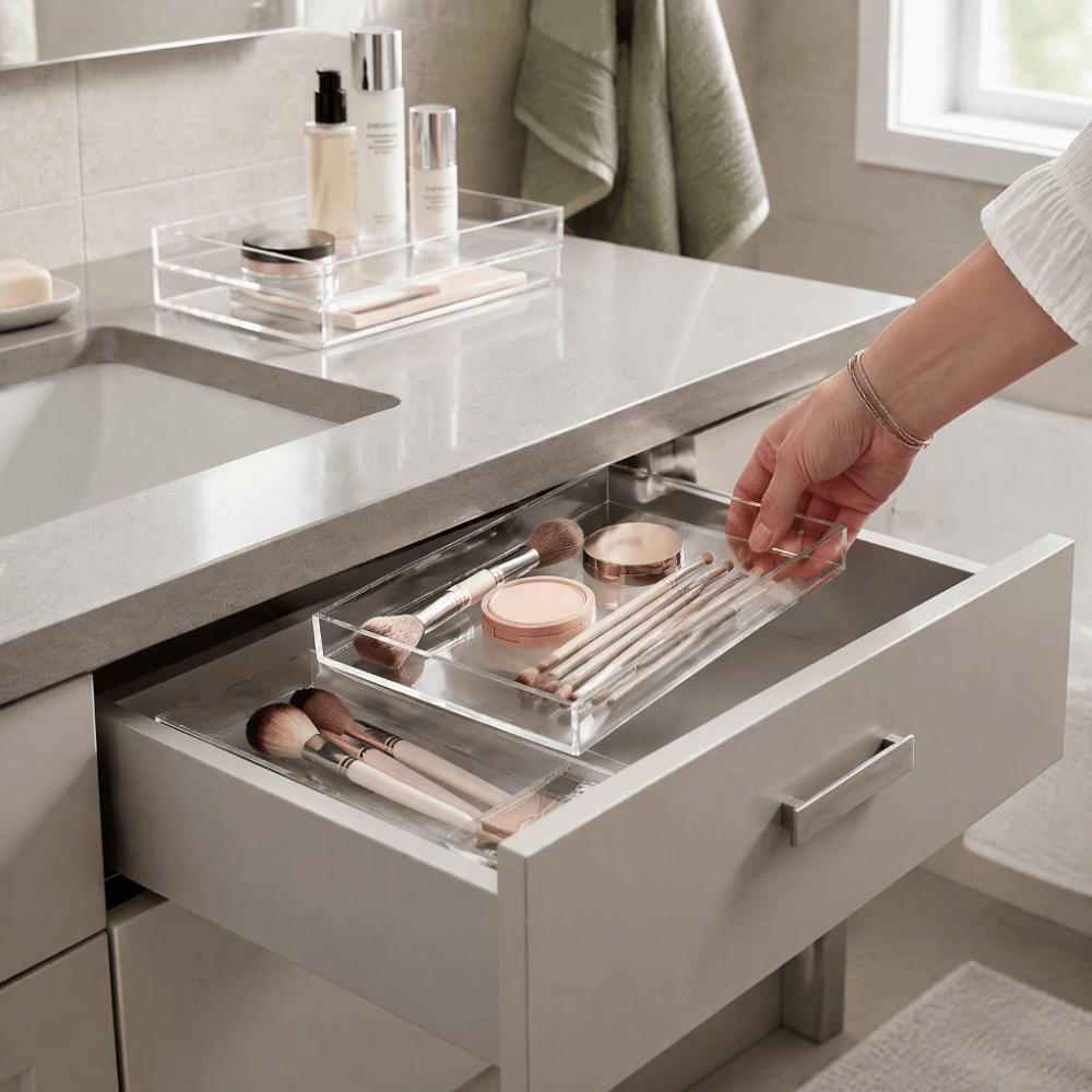 2 PCS Transparent Bathroom Tray Acrylic Acrylic Organizer Tray Practical Clear Vanity Tray  Counter