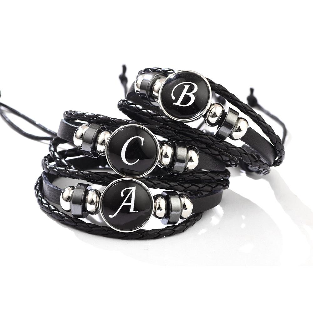 Fashion 26 Letters PU Leather Bracelets Multilayer A-Z Name Initials Bracelet For Men Wrist Accessories Jewelry Birthday Gifts