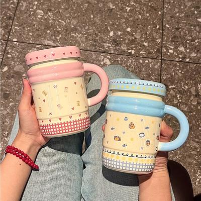 Tasse mit Deckel hohe Wertigkeit Tasse große Kapazität Keramik Wasserbecher Paar Zuhause Mädchen Kaffee Frühstückstasse