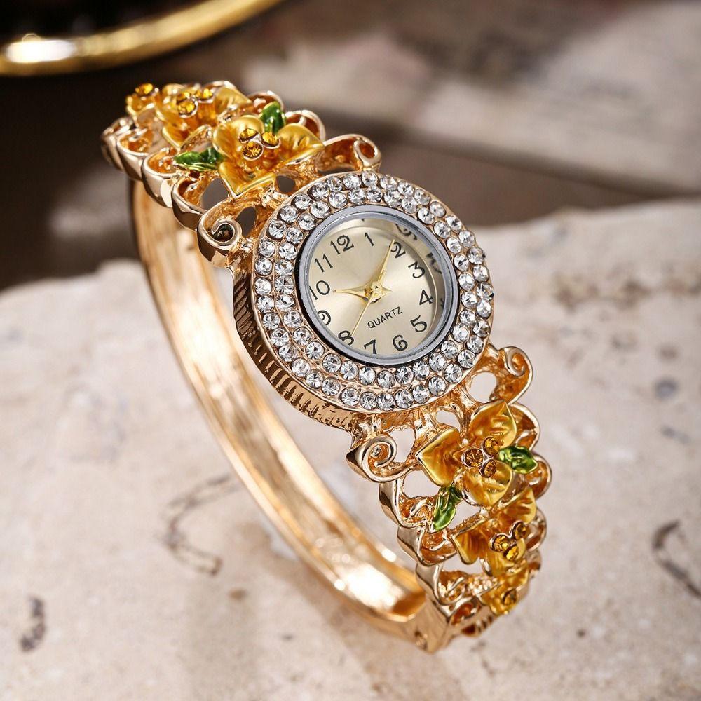 Quartz Movement Rhinestone Dress Watch Round Dial Quartz Bracelet Wristwatch Casual Occasion