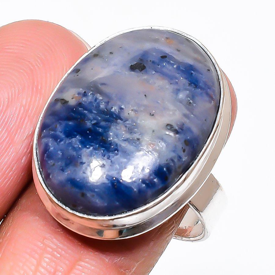 Natural Sodalite Gemstone Handmade 925 Sterling Silver Jewelry Ring Size 10 AR-16462