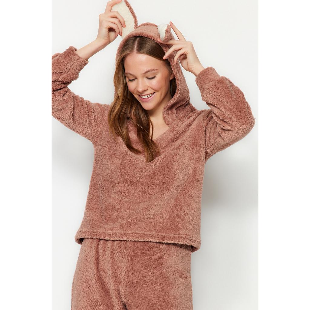 Set de pijamale tricotate cu hanorac-pantaloni cu glugă Wellsoft roz Thmaw24pt00030