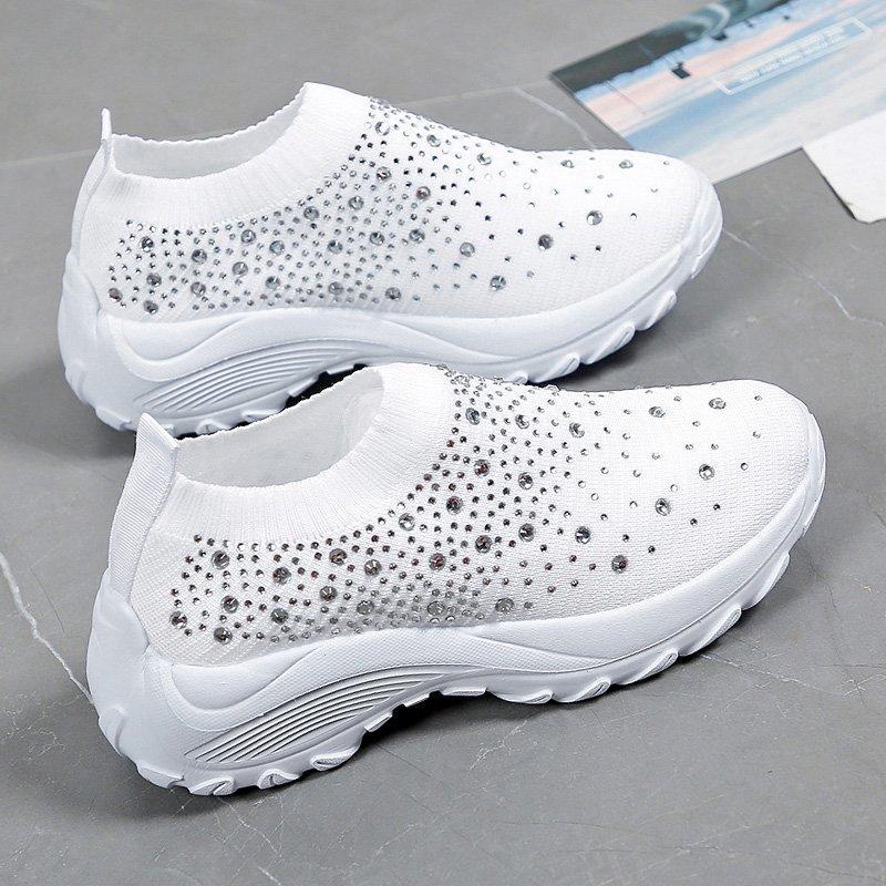 European and American Foreign Trade Large-size Single Shoes 2024 Summer New Solid-color Rhinestone Foot Cover Casual Round Head Low-top Comfortable Si