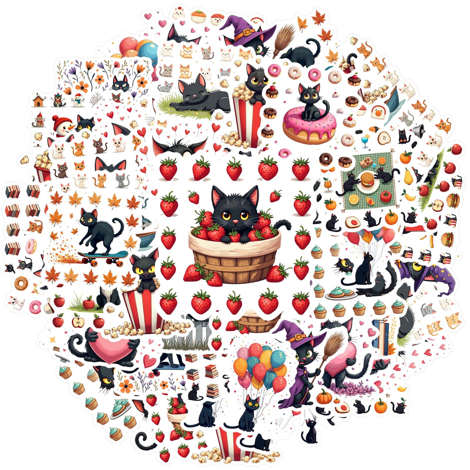 

35-150pcs Funny Black Cat Stickers Cartoon Pets Kawaii Mew Sticker Pack Diy Notebook Water Bottle Phone Decoration Decals