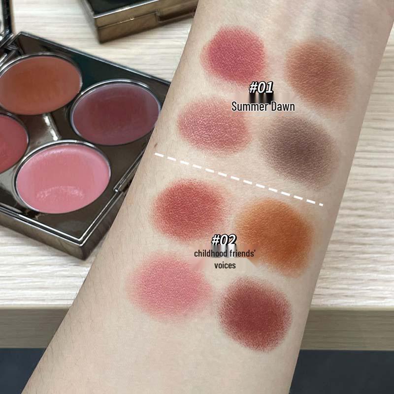 Soft Light Four-Color Matte Blush & Lip Cream Palette - Nude Multi-Use Contour.